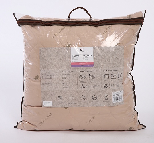 Подушка 70х70 Верблюд (верхний слой: синтетическое волокно с добавлением шерсти, наполнитель: силиконизированное шаровое волокно, чехол: тик смесовый)